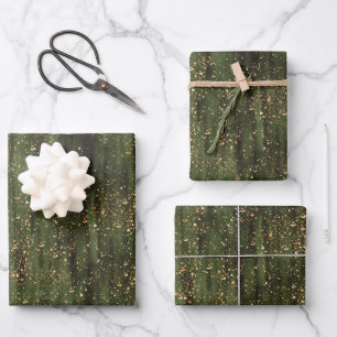 Rich Green and Gold Abstrakt Sparkle Muster Geschenkpapier Set