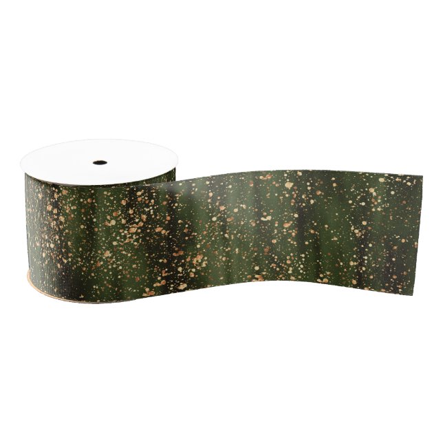 Rich Green and Gold Abstrakt Sparkle Muster Ripsband (Spule)