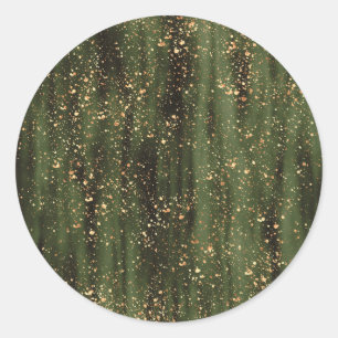 Rich Green and Gold Abstrakt Sparkle Muster Runder Aufkleber