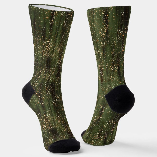 Rich Green and Gold Abstrakt Sparkle Muster Socken (Gewinkelt)