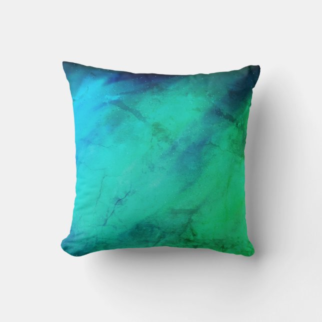 Rich Green Blue Abstrakt Galaxy Throw Kissen (Vorderseite)