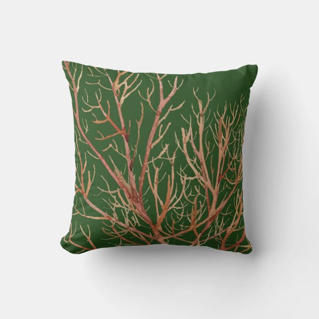 Rich Green & Coral Muster Kissen (Vorderseite)
