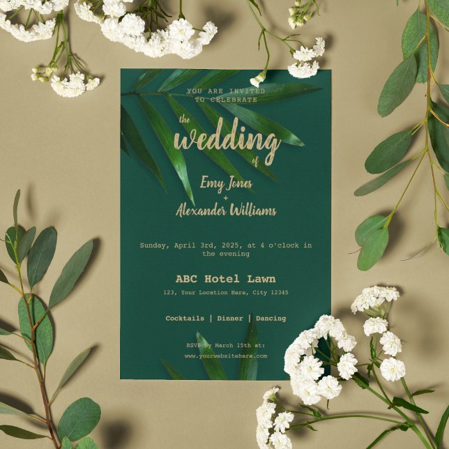 Rich Green Golden Theme Einladung (Nature theme wedding invitation card )