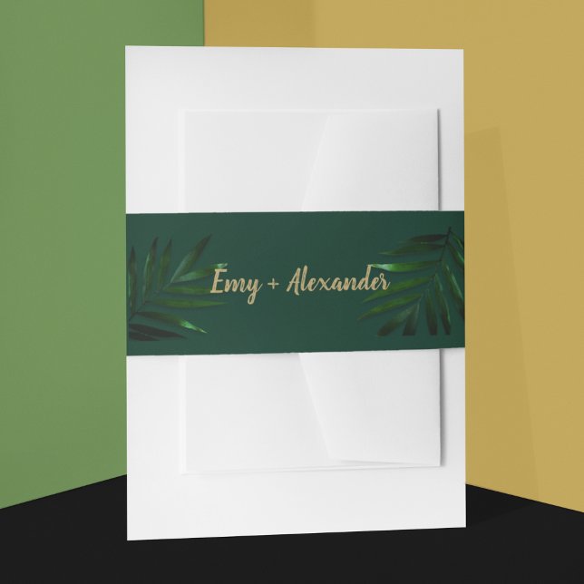 Rich Green Golden Theme Einladung Bly Band (customize your wedding invitation belly band)