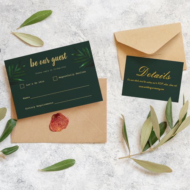 Rich Green Golden Theme RSVP Card (RSVP card that matches your theme wedding )