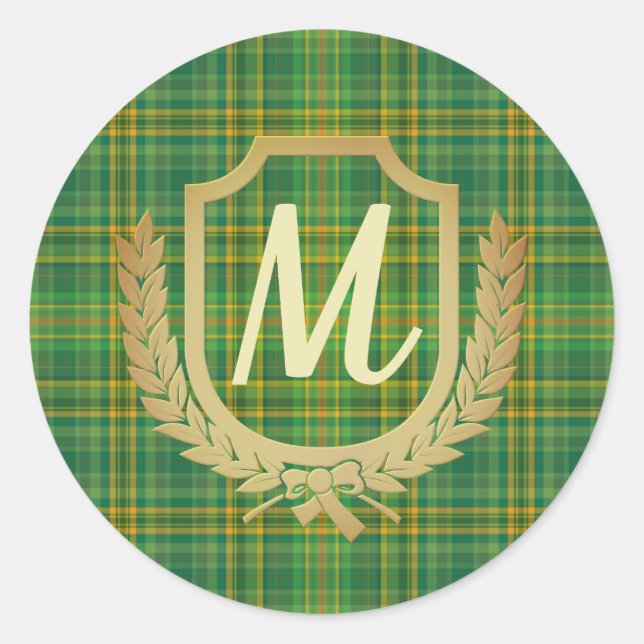 Rich Green Tartan (Kariert) Custom Runder Aufkleber (Vorderseite)