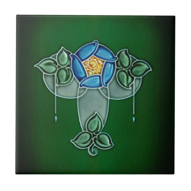 Rich Jewel Tone Art Nouveau Mackintosh Rose Repro Fliese (Vorderseite)