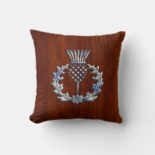 Rich Mahogany Wood Scottish Thistle Print Kissen