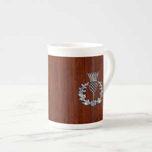 Rich Mahogany Wood Scottish Thistle Print Prozellantasse