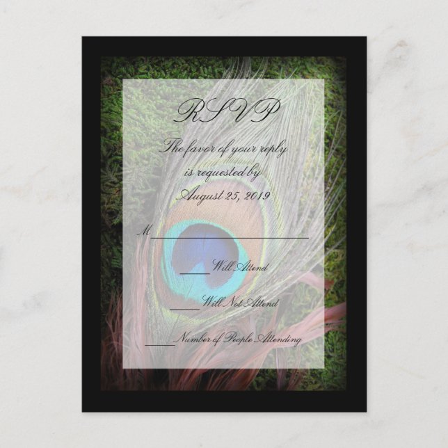Rich Peacock Feather mit Green Moss UAWG Reply Einladungspostkarte (Vorderseite)