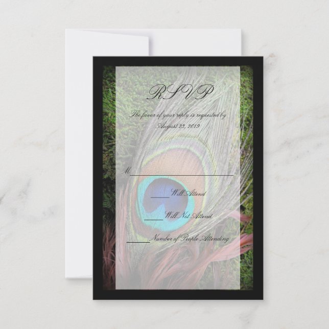 Rich Peacock Feather mit grünem Moss RSVP Karte (Vorderseite)