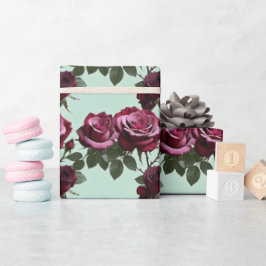 Rich Purple And Deep Red Roses On A Mint Green Geschenkpapier