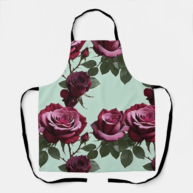Rich Purple And Deep Red Roses On A Mint Green Schürze (Vorderseite)