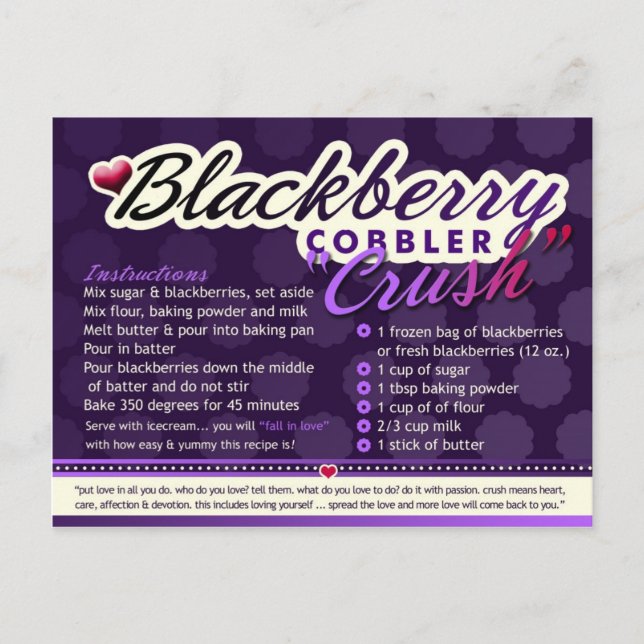 Rich Recipes BLACKBERRY COBBLER CRUSH Postkarte (Vorderseite)
