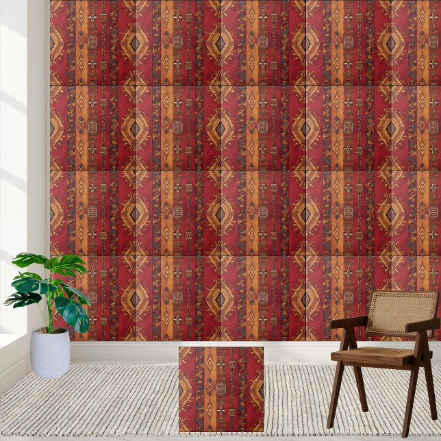 Rich Red and Gold African Design Tile Fliese (Rich Red and Gold African Design Tile)