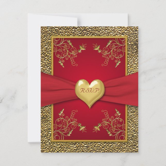 Rich Red and Gold RSVP Card (Vorderseite)