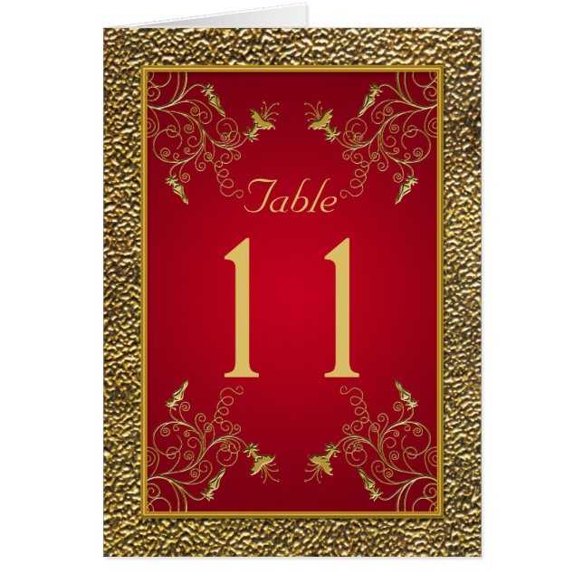 Rich Red and Gold Tischnummer Card (Vorne)