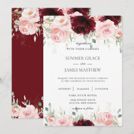 Rich Red Burgundy Blush Pink Roses Blumenhochzeit Einladung