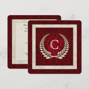 Rich Red Damask and Pearls Einladung zur Hochzeit