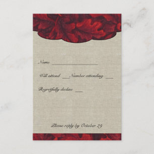 Rich Red Fabric Blätter & Linen uAwg mit Umschläge RSVP Karte
