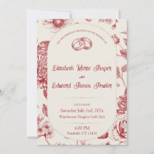 Rich Red French Floral Toile Einladung
