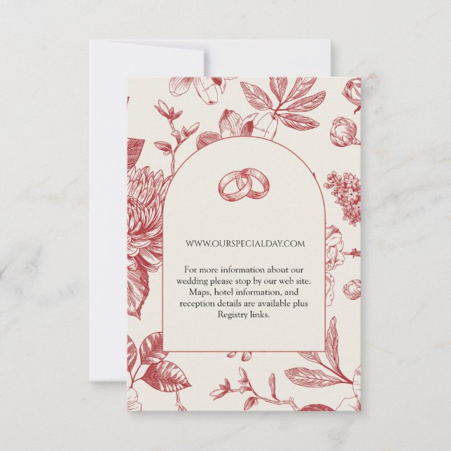 Rich Red French Floral Toile floral Enclosure Card RSVP Karte (Vorderseite)