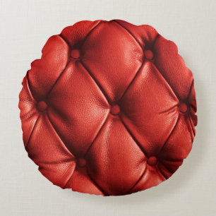 Rich Red Leather: Luxury Textured Detail Rundes Kissen