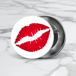 Rich Red Lipstick Kiss Print Button