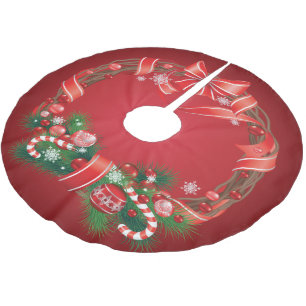Rich Red Ombre mit Weihnachtskranz Polyester Weihnachtsbaumdecke