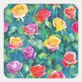 Rich rose hedge watercolor motif quadratischer aufkleber