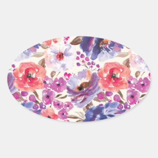 Rich Watercolor Blume Pattern Ovaler Aufkleber