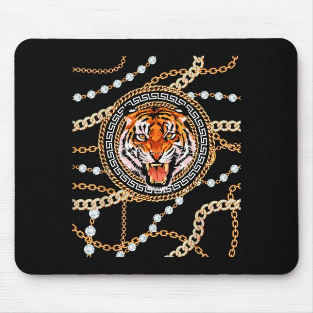 Rich Wild Tiger With Printed Gold Chains &amp; Dia Mousepad (Vorne)