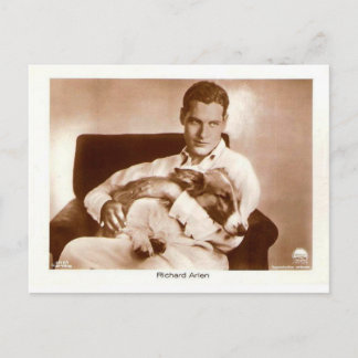 Richard Arlen Leinwandschauspieler mit Hund Postkarte