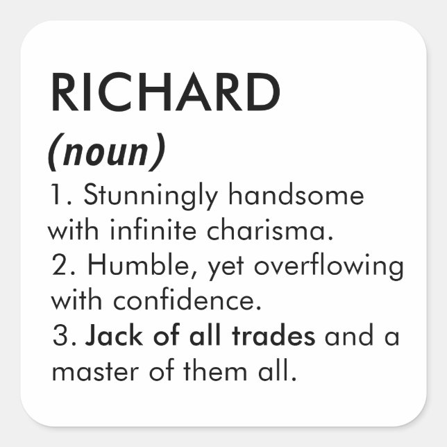 Richard name, Editable name, Custom name Quadratischer Aufkleber (Vorderseite)