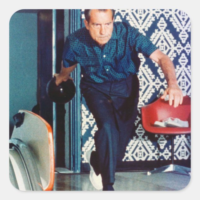 Richard Nixon Bowling Quadratischer Aufkleber (Vorderseite)