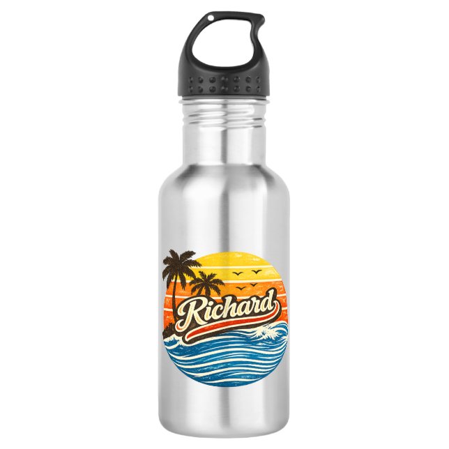 Richard Retro Sunset Name Design Edelstahlflasche (Vorderseite)