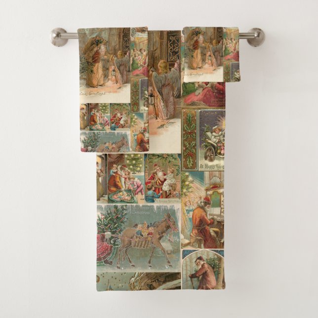 Richly Detailed Vintag Father Christmas Collage Badhandtuch Set (Insitu)