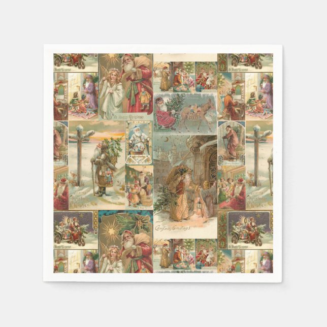 Richly Detailed Vintag Father Christmas Collage Serviette (Vorderseite)