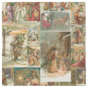 Richly Detailed Vintag Father Christmas Collage Stoff