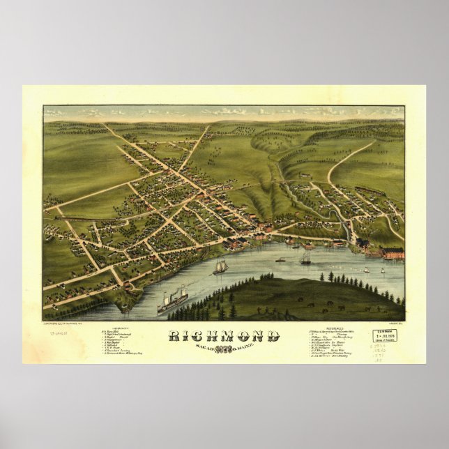 Richmond Maine 1878 Antique Panoramabalkarte Poster (Vorne)
