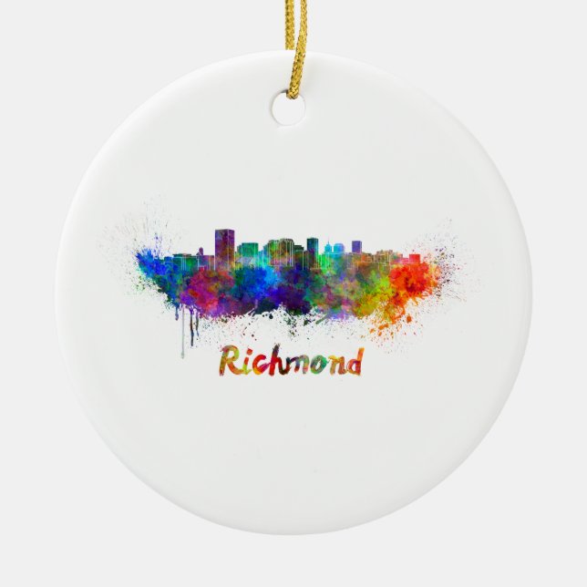 Richmond Skyline in Aquarellfarbe Keramik Ornament (Vorne)