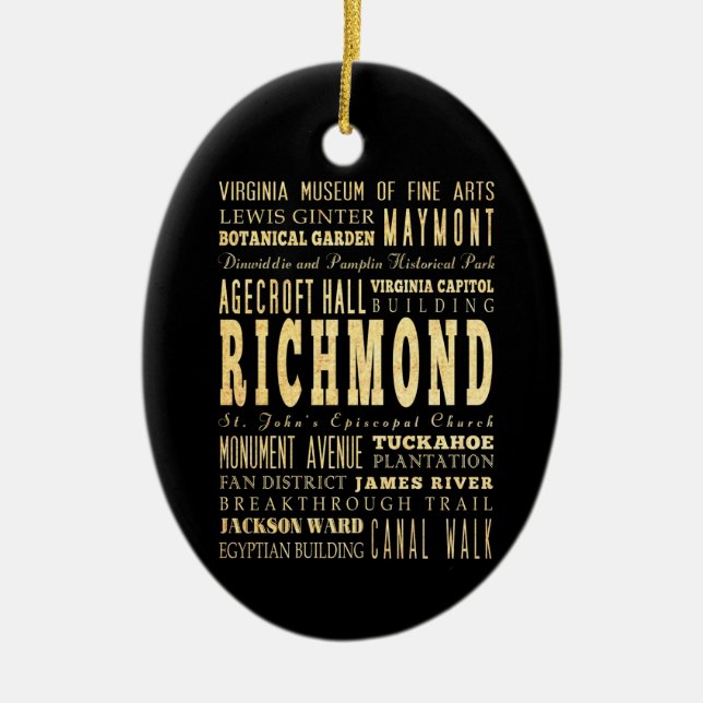 Richmond-Stadt wenn Virginia-Typografie-Kunst Keramik Ornament (Vorne)