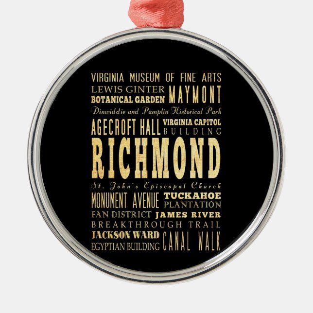 Richmond-Stadt wenn Virginia-Typografie-Kunst Silbernes Ornament (Vorne)