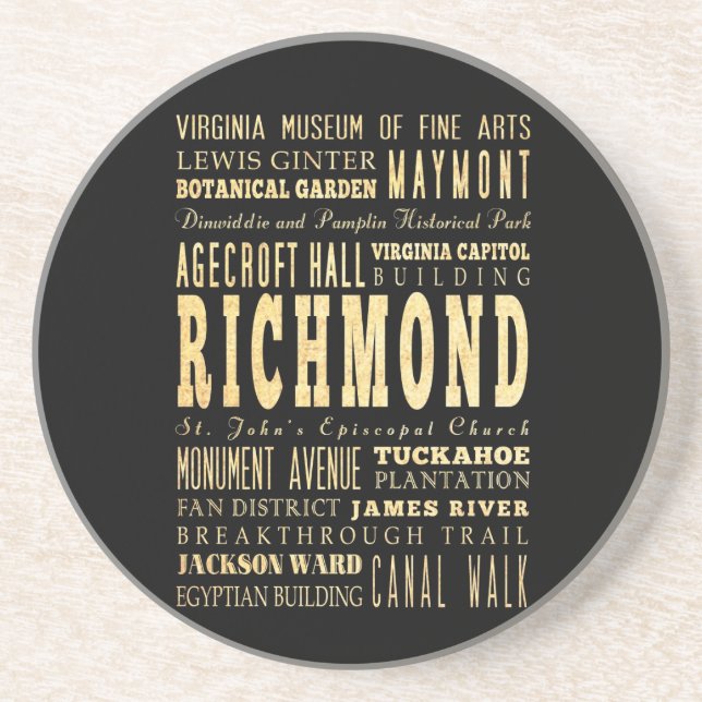 Richmond-Stadt wenn Virginia-Typografie-Kunst Untersetzer (Vorne)