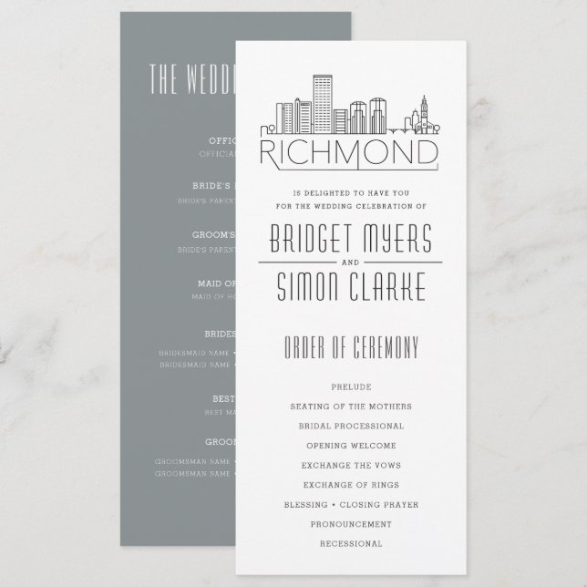 Richmond Stilisierte Skyline | Hochzeitsprogramm Einladung (Vorne/Hinten)