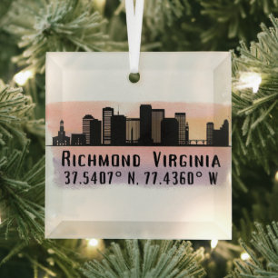 Richmond VA City Skyline Latitude und Länge Ornament Aus Glas