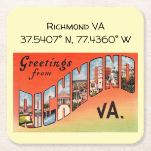 Richmond VA, Kartenkoordinaten, im Vintage-Stil Rechteckiger Pappuntersetzer