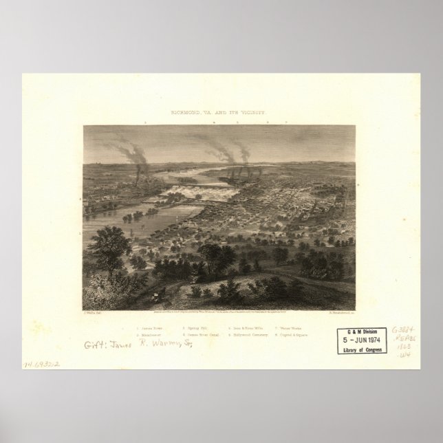 Richmond Virginia 1863 Antike Panoramakarte Poster (Vorne)