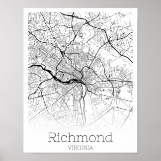 Richmond Virginia City Road Map Unmittelbarer Down Poster