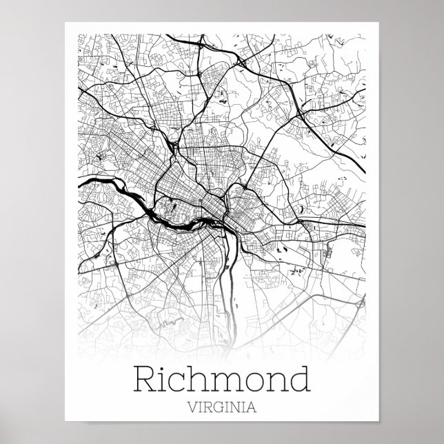 Richmond Virginia City Road Map Unmittelbarer Down Poster (Vorne)